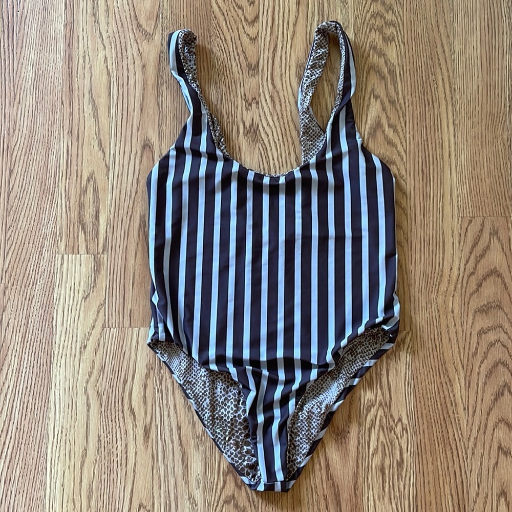 Acacia Palm Springs Brown White Stripe Full Piece One Piece Small S